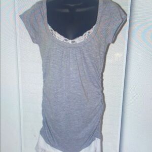 Gray Lace Trim Women's Top
